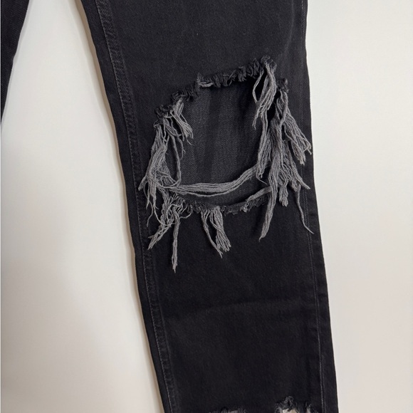 Free People Distressed Black Jeans Size 26– Y2K Grunge Ripped Straight Leg Denim - Picture 2 of 6
